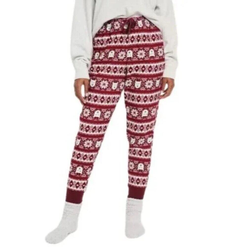 Old Navy Women Red Polar Bear Fair Isle Flannel Jogger Pajama Pants